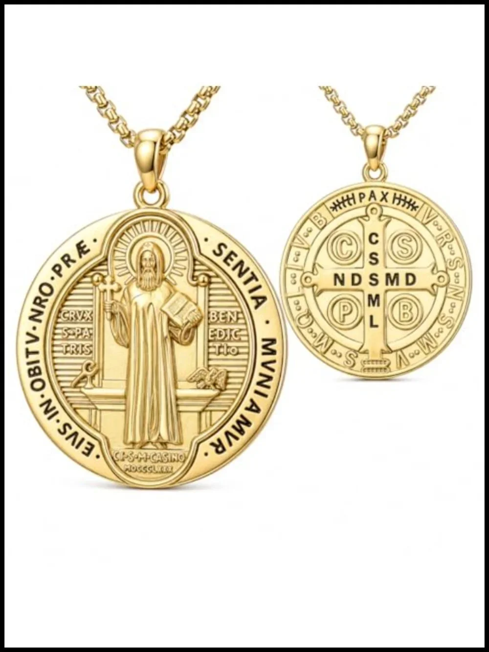 St Benedict Pendant Necklace 14K Gold Plated Catholic Medal Religious Jewelry